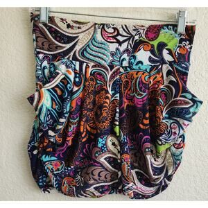 Shoshq Orange Multicolor Paisley Print Pull On Pleated Shorts S/M Lightweight